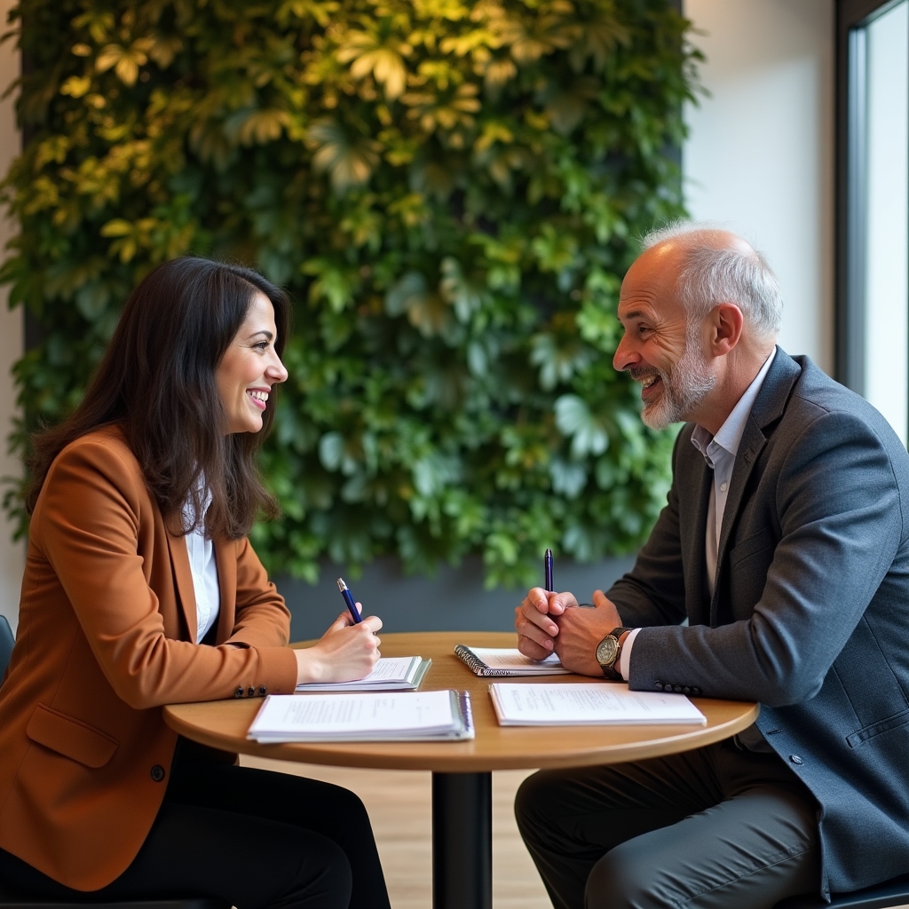 Two professionals practicing negotiation techniques in a workshop setting
